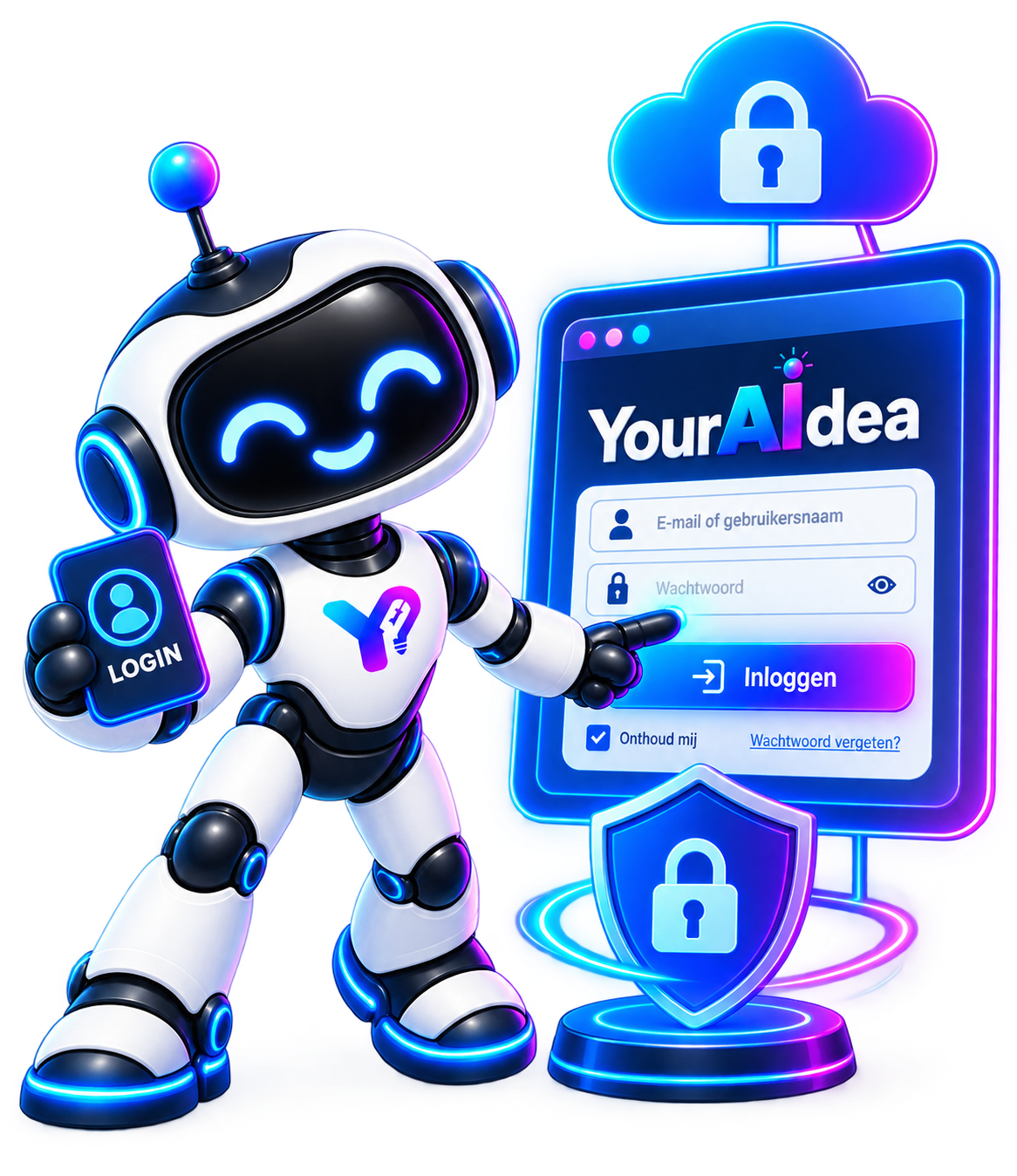 Your AIdea robot welcoming you with a lock and key